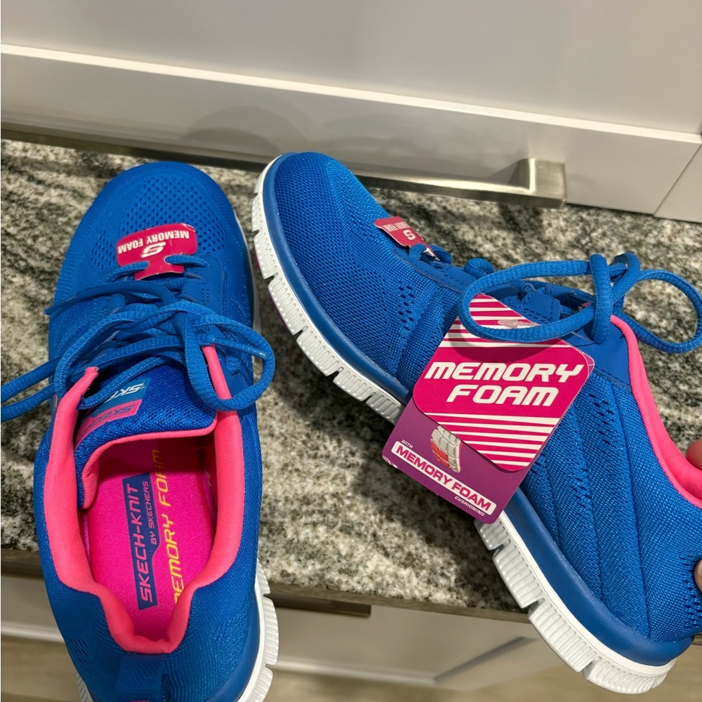Skechers Vibrant Blue Pink Athletic Shoes for running or walking